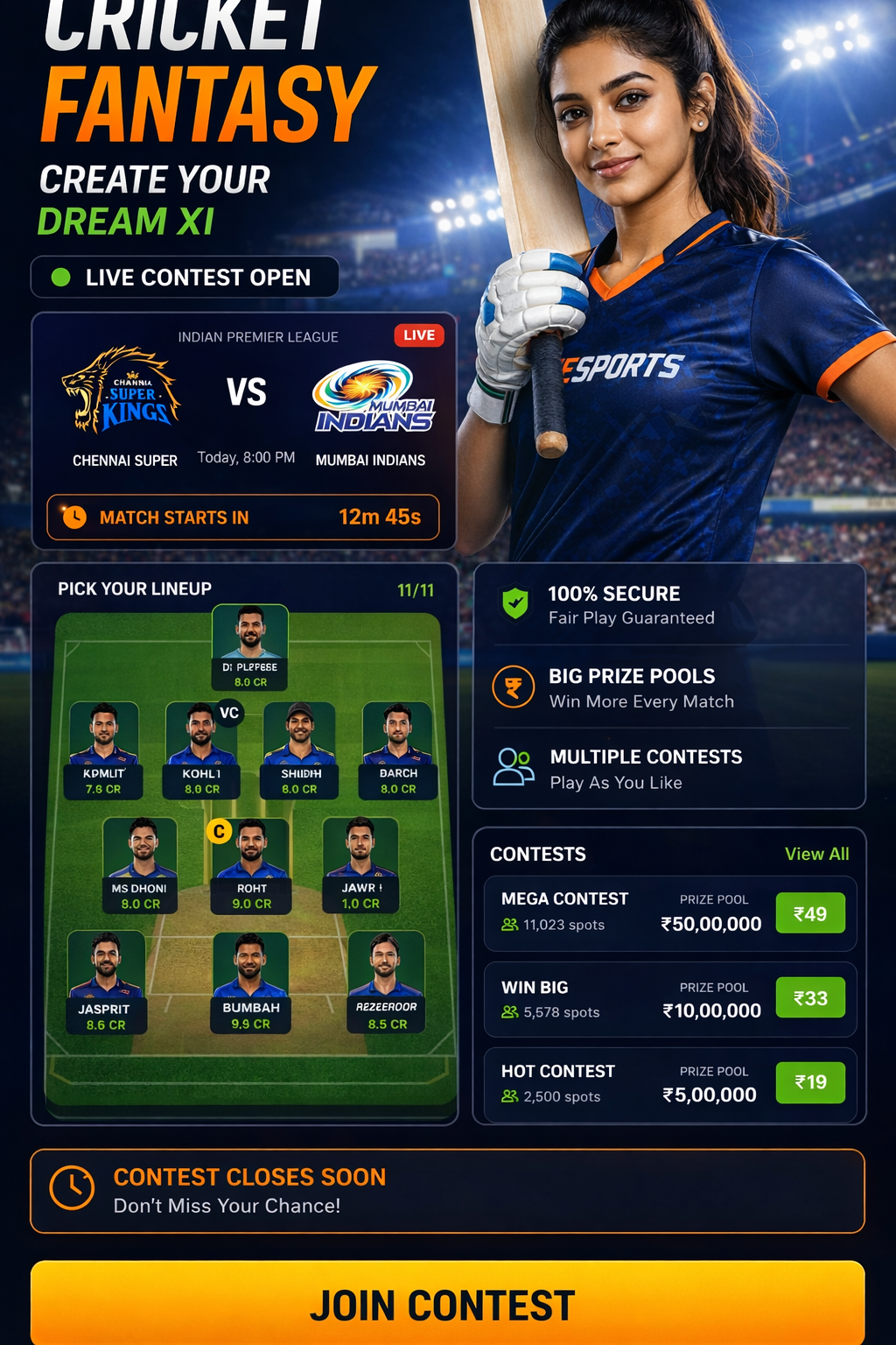 Fantasy India App cricket matchday visual