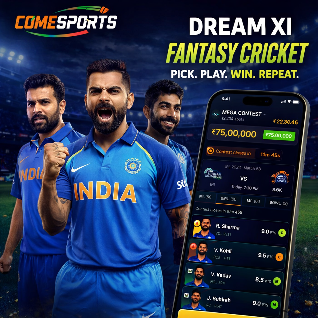 Fantasy India App fantasy cricket and India team visual